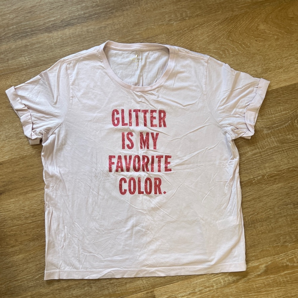 Kate Spade Pink Tee with Red Glitter Text